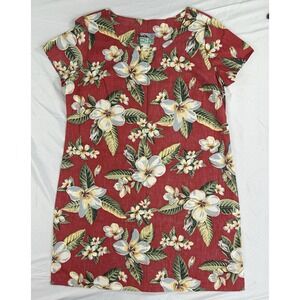 Reyn Spooner Womens Red Floral Cotton Hawaiian Shift Dress Large Tailored Hawaii